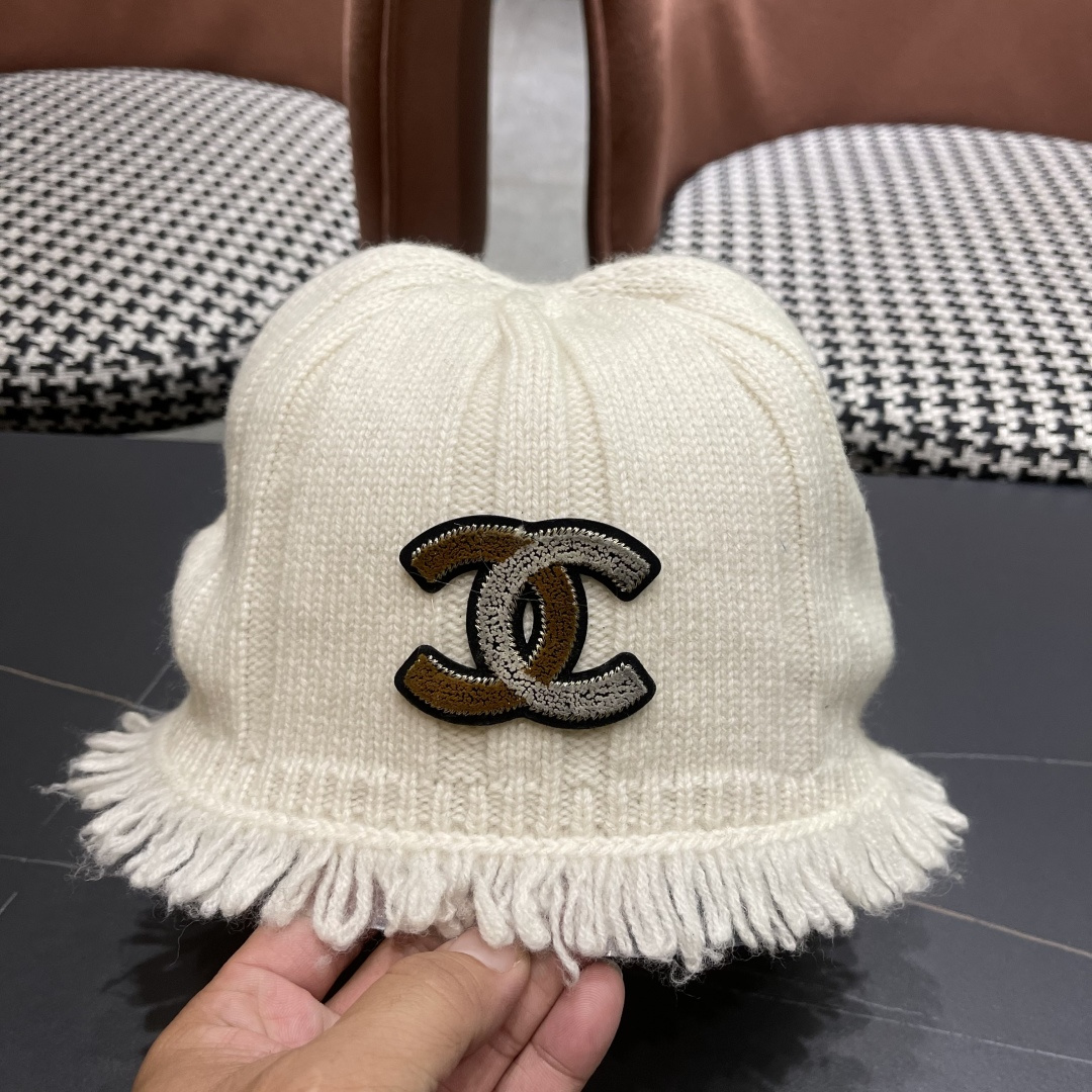  香奈儿，2025韩系毛边针织渔夫帽子女秋冬季甜美保暖百搭显脸小毛线盆帽潮