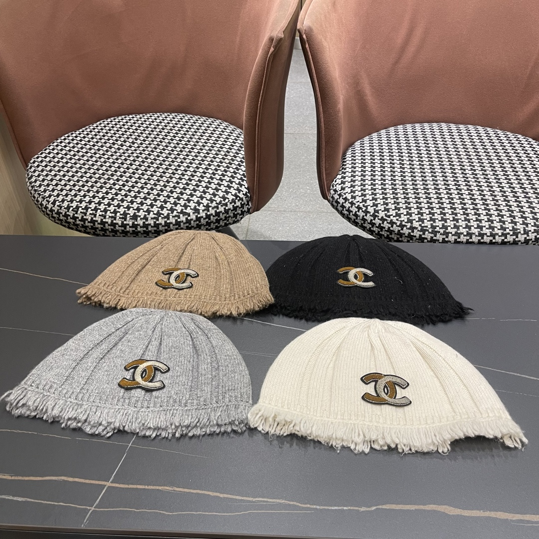  香奈儿，2025韩系毛边针织渔夫帽子女秋冬季甜美保暖百搭显脸小毛线盆帽潮