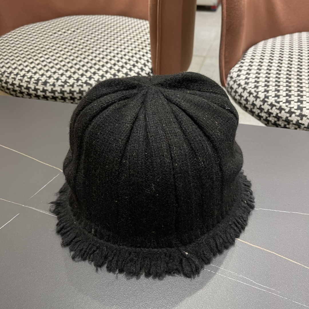  香奈儿，2025韩系毛边针织渔夫帽子女秋冬季甜美保暖百搭显脸小毛线盆帽潮