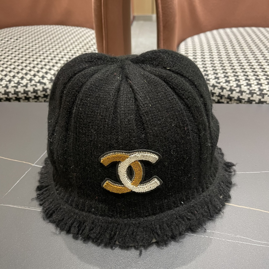  香奈儿，2025韩系毛边针织渔夫帽子女秋冬季甜美保暖百搭显脸小毛线盆帽潮