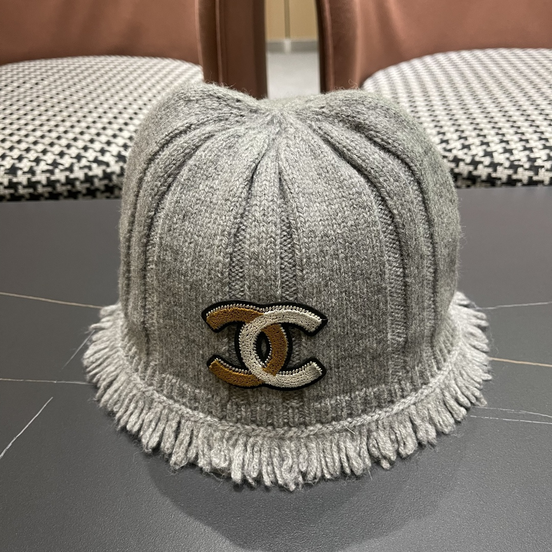  香奈儿，2025韩系毛边针织渔夫帽子女秋冬季甜美保暖百搭显脸小毛线盆帽潮