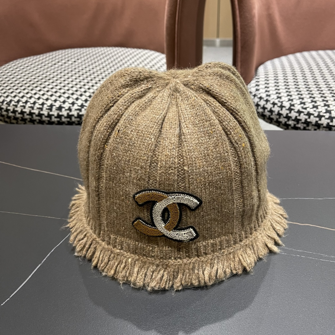  香奈儿，2025韩系毛边针织渔夫帽子女秋冬季甜美保暖百搭显脸小毛线盆帽潮