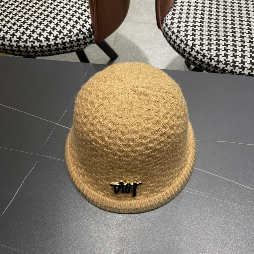 迪奥 针织毛绒渔夫帽女秋冬季时尚百搭保暖护耳羊羔绒盆帽