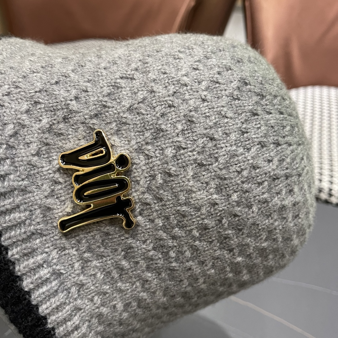 迪奥 针织毛绒渔夫帽女秋冬季时尚百搭保暖护耳羊羔绒盆帽