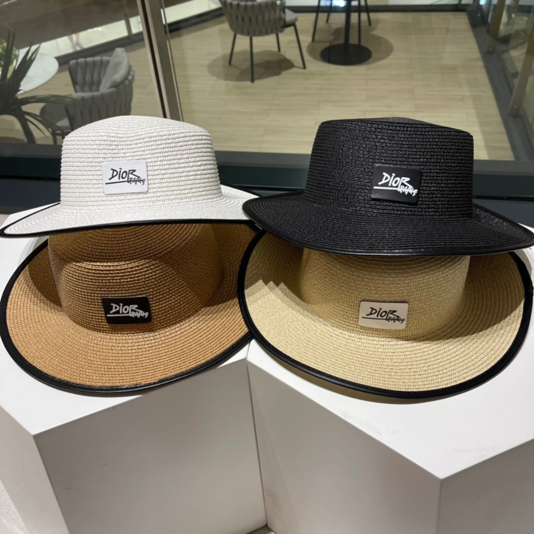 【DIOR迪奥】新款草编平顶遮阳草帽盆帽🤩沙滩风，简约大方，百搭单品～出街首选，新款帽型超美腻，新品上架