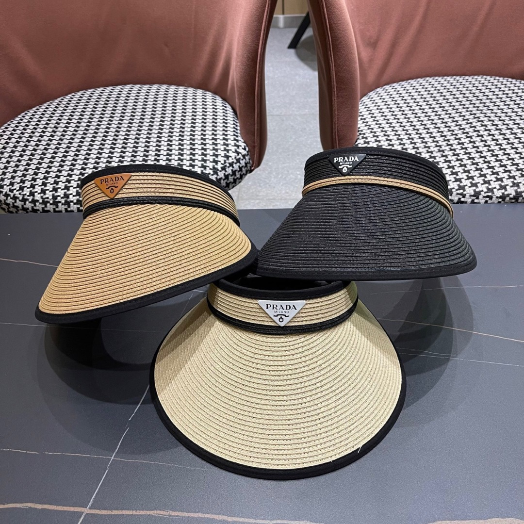  PRADA普拉达【防紫外线】帽子女士遮阳草帽可折叠春夏季高级
感时尚遮脸空顶帽