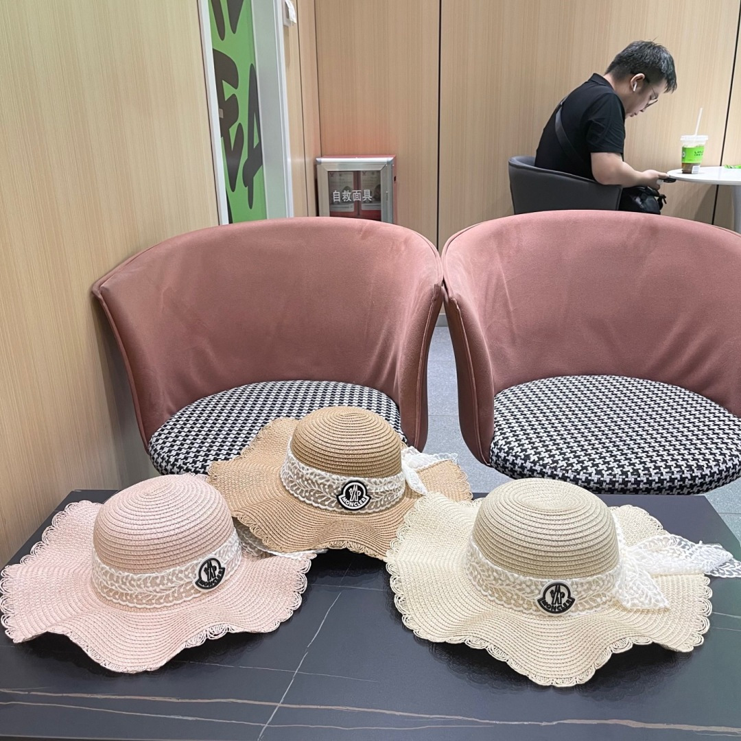  蒙口Moncler🆕高级感~法式波浪边蕾丝蝴蝶结草帽女夏大帽
檐沙滩海边遮阳太阳帽