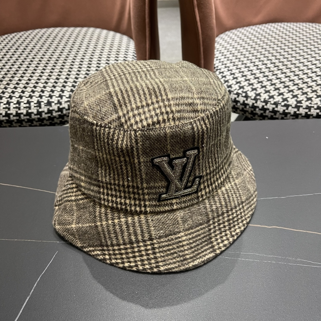 Lv路易威登 日系千鸟格纹渔夫帽女格子百搭盆帽韩版休闲帽子秋冬款防晒遮阳帽潮