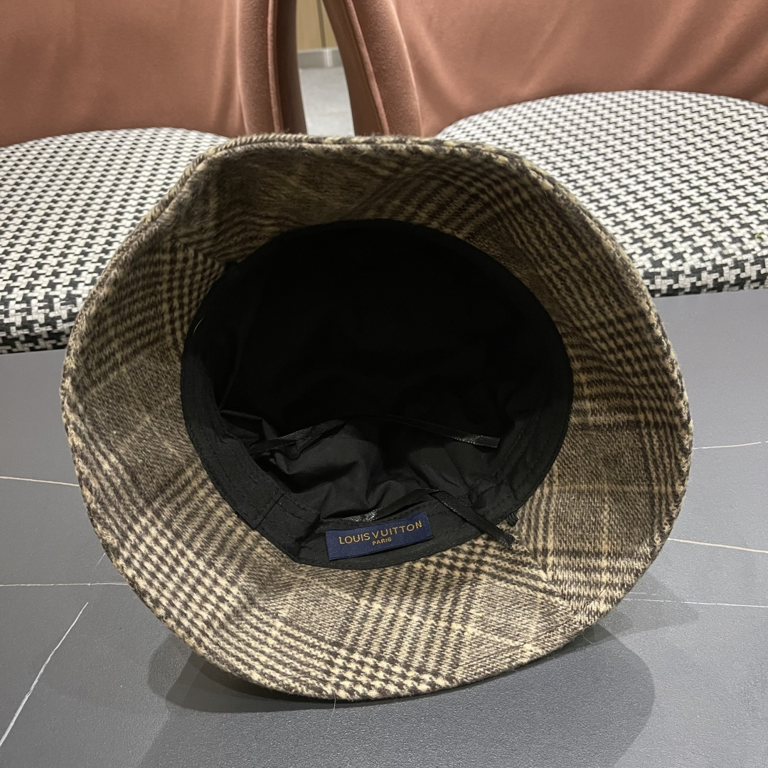 Lv路易威登 日系千鸟格纹渔夫帽女格子百搭盆帽韩版休闲帽子秋冬款防晒遮阳帽潮