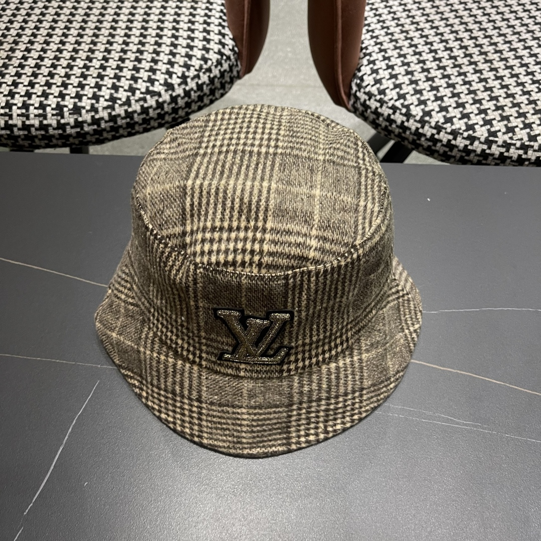 Lv路易威登 日系千鸟格纹渔夫帽女格子百搭盆帽韩版休闲帽子秋冬款防晒遮阳帽潮