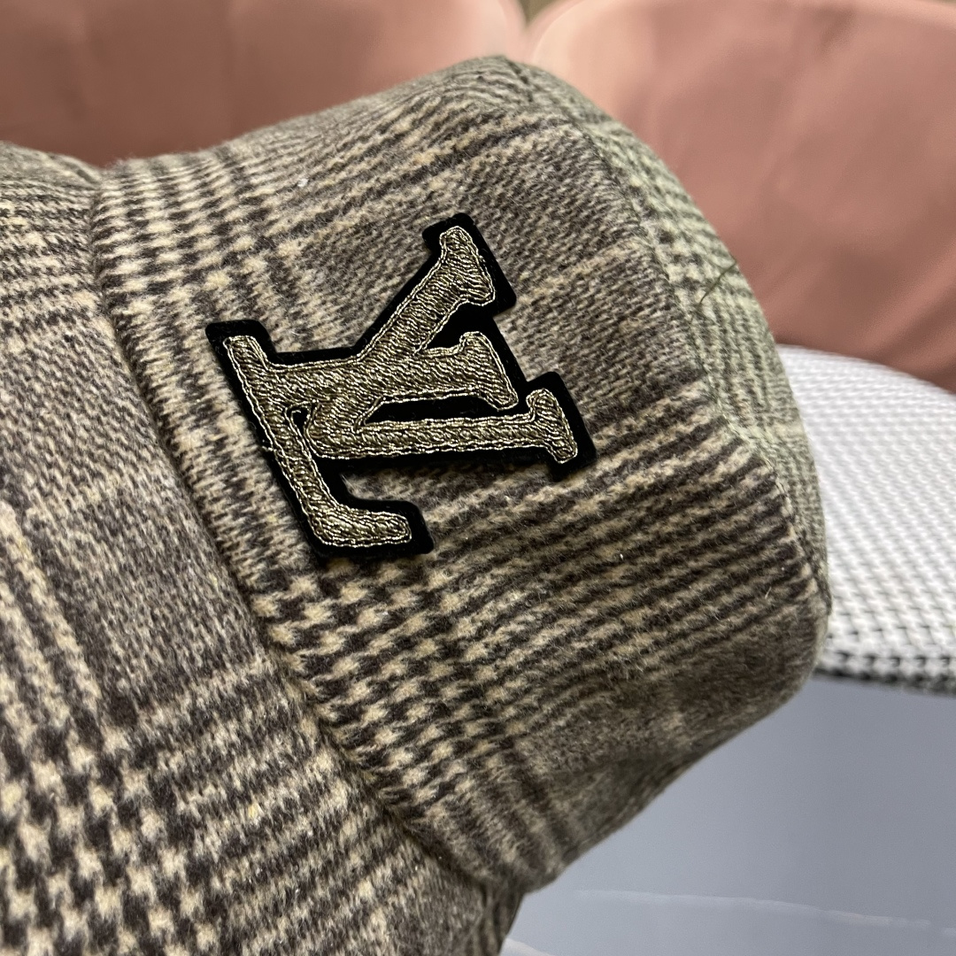 Lv路易威登 日系千鸟格纹渔夫帽女格子百搭盆帽韩版休闲帽子秋冬款防晒遮阳帽潮