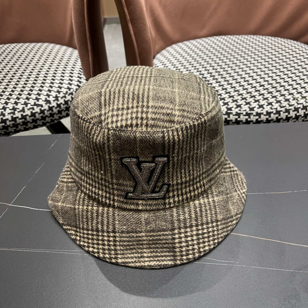 Lv路易威登 日系千鸟格纹渔夫帽女格子百搭盆帽韩版休闲帽子秋冬款防晒遮阳帽潮
