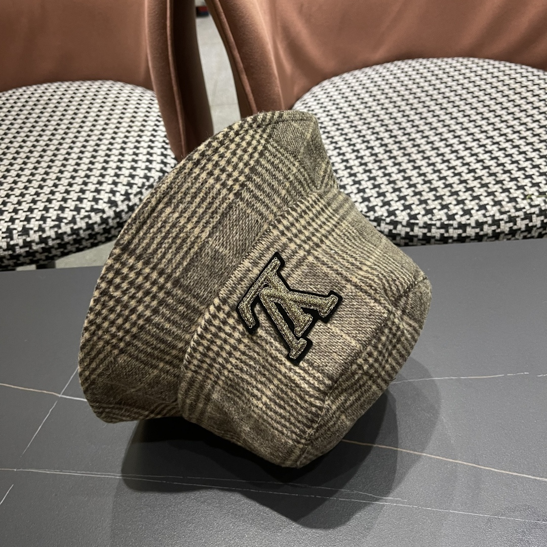 Lv路易威登 日系千鸟格纹渔夫帽女格子百搭盆帽韩版休闲帽子秋冬款防晒遮阳帽潮