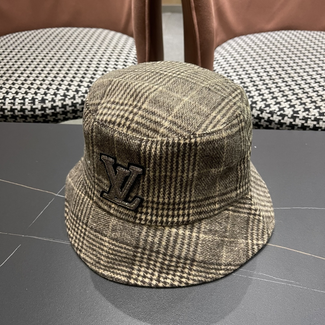 Lv路易威登 日系千鸟格纹渔夫帽女格子百搭盆帽韩版休闲帽子秋冬款防晒遮阳帽潮