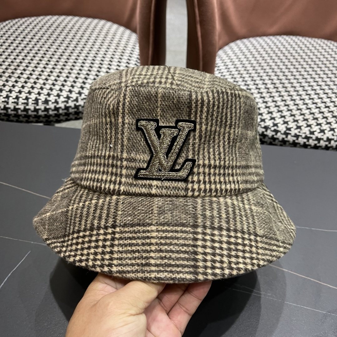 Lv路易威登 日系千鸟格纹渔夫帽女格子百搭盆帽韩版休闲帽子秋冬款防晒遮阳帽潮