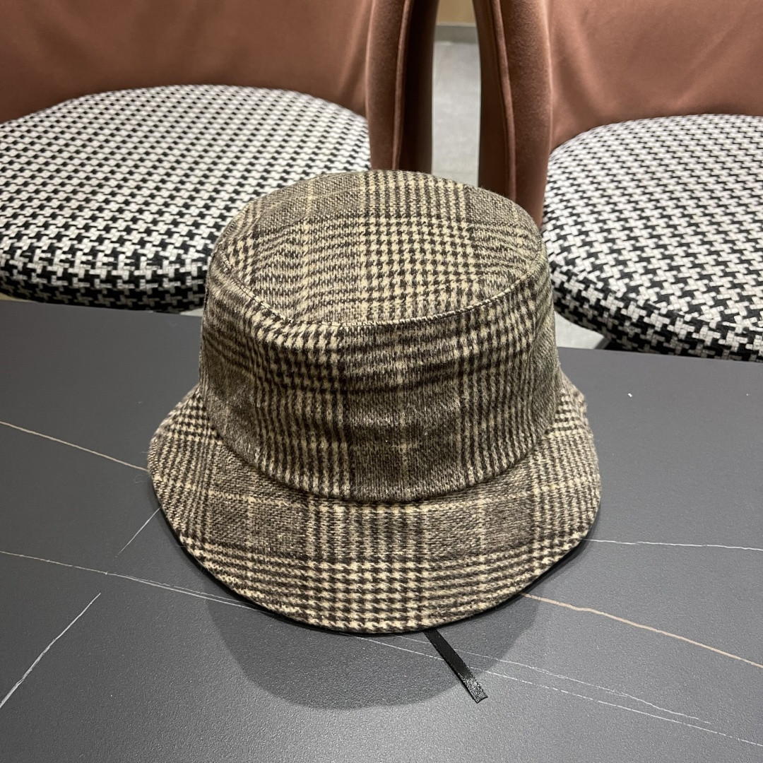 Lv路易威登 日系千鸟格纹渔夫帽女格子百搭盆帽韩版休闲帽子秋冬款防晒遮阳帽潮