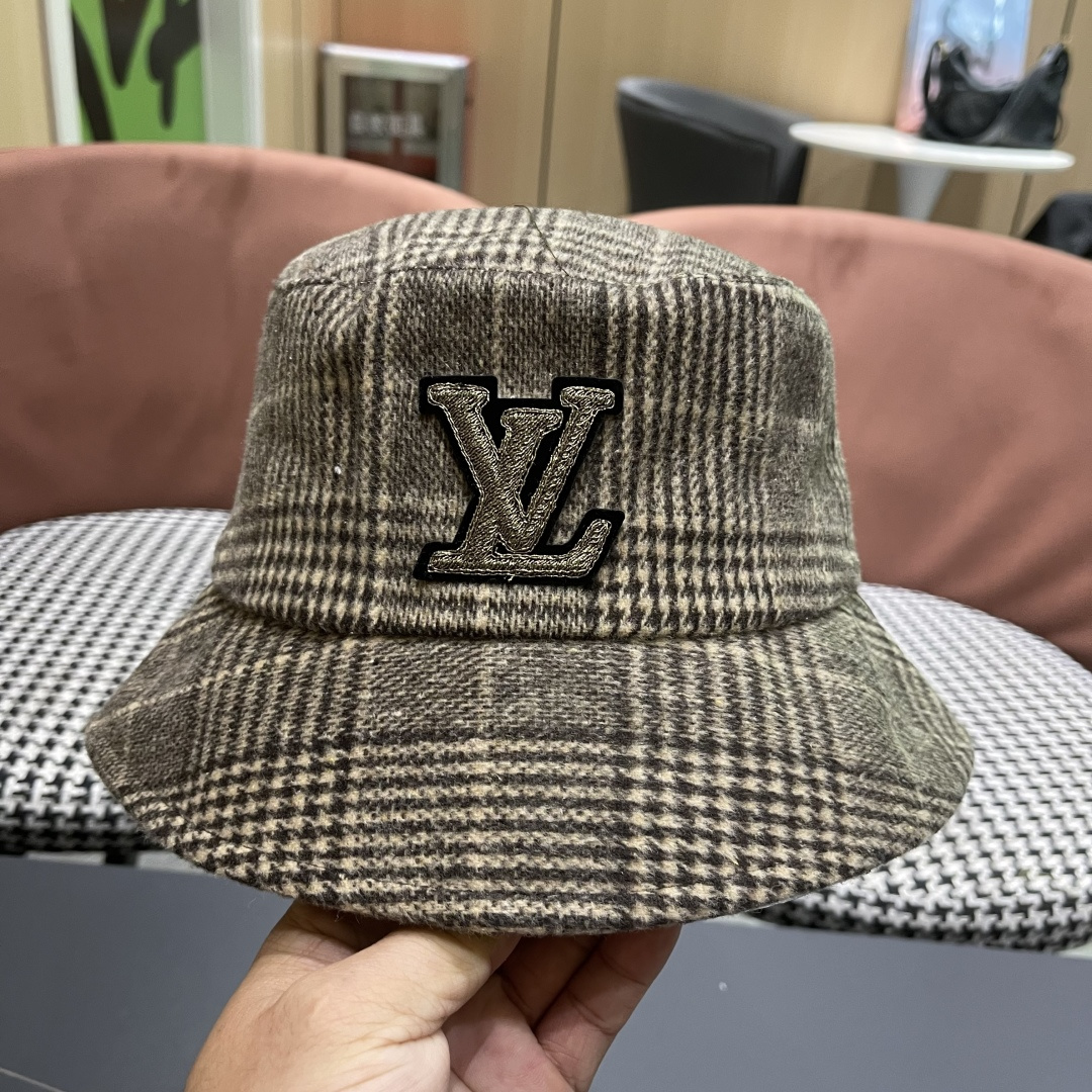 Lv路易威登 日系千鸟格纹渔夫帽女格子百搭盆帽韩版休闲帽子秋冬款防晒遮阳帽潮
