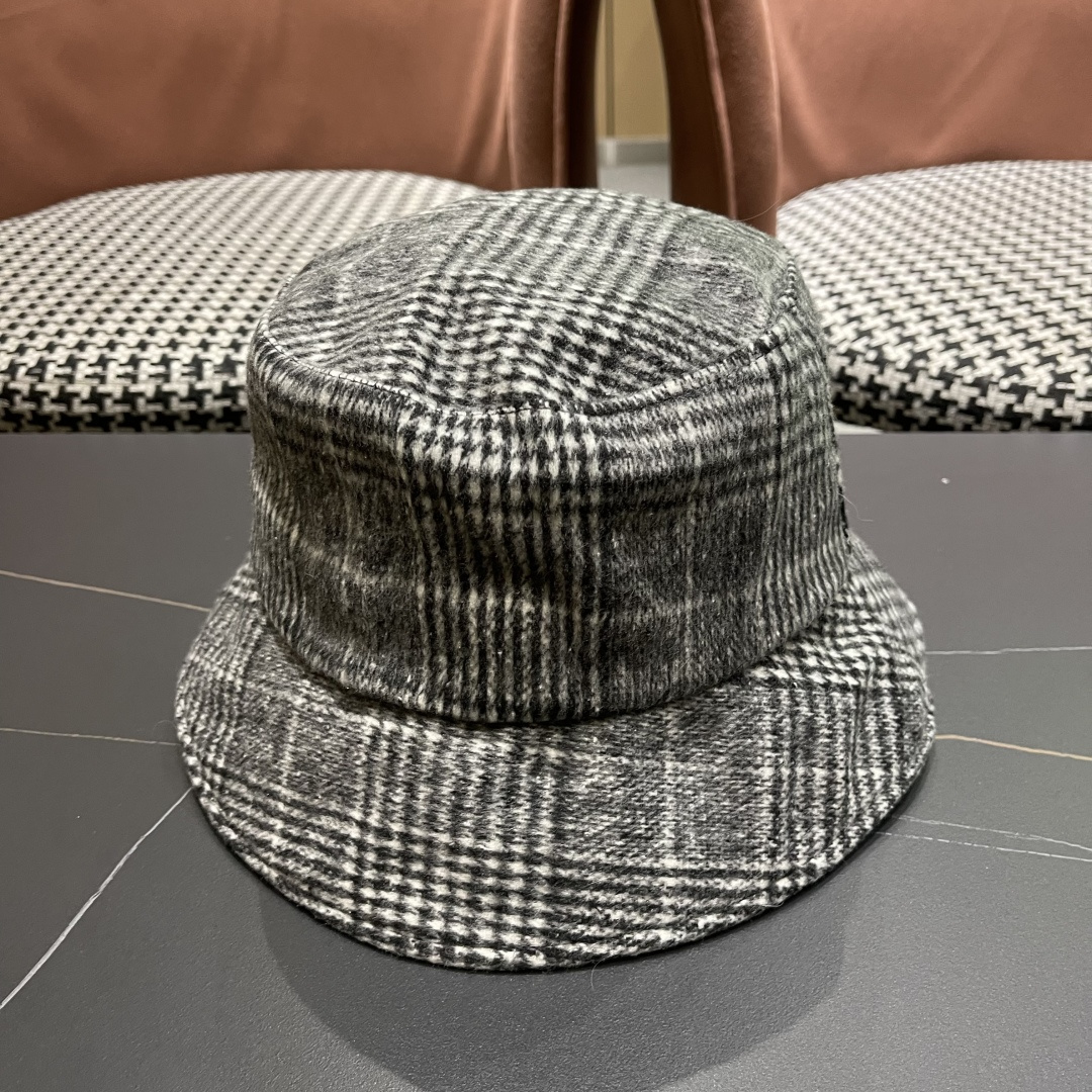 Lv路易威登 日系千鸟格纹渔夫帽女格子百搭盆帽韩版休闲帽子秋冬款防晒遮阳帽潮