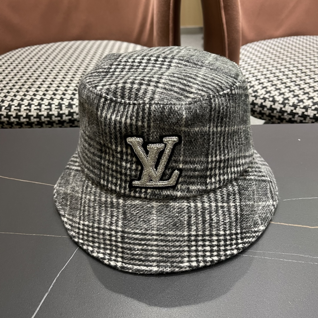 Lv路易威登 日系千鸟格纹渔夫帽女格子百搭盆帽韩版休闲帽子秋冬款防晒遮阳帽潮