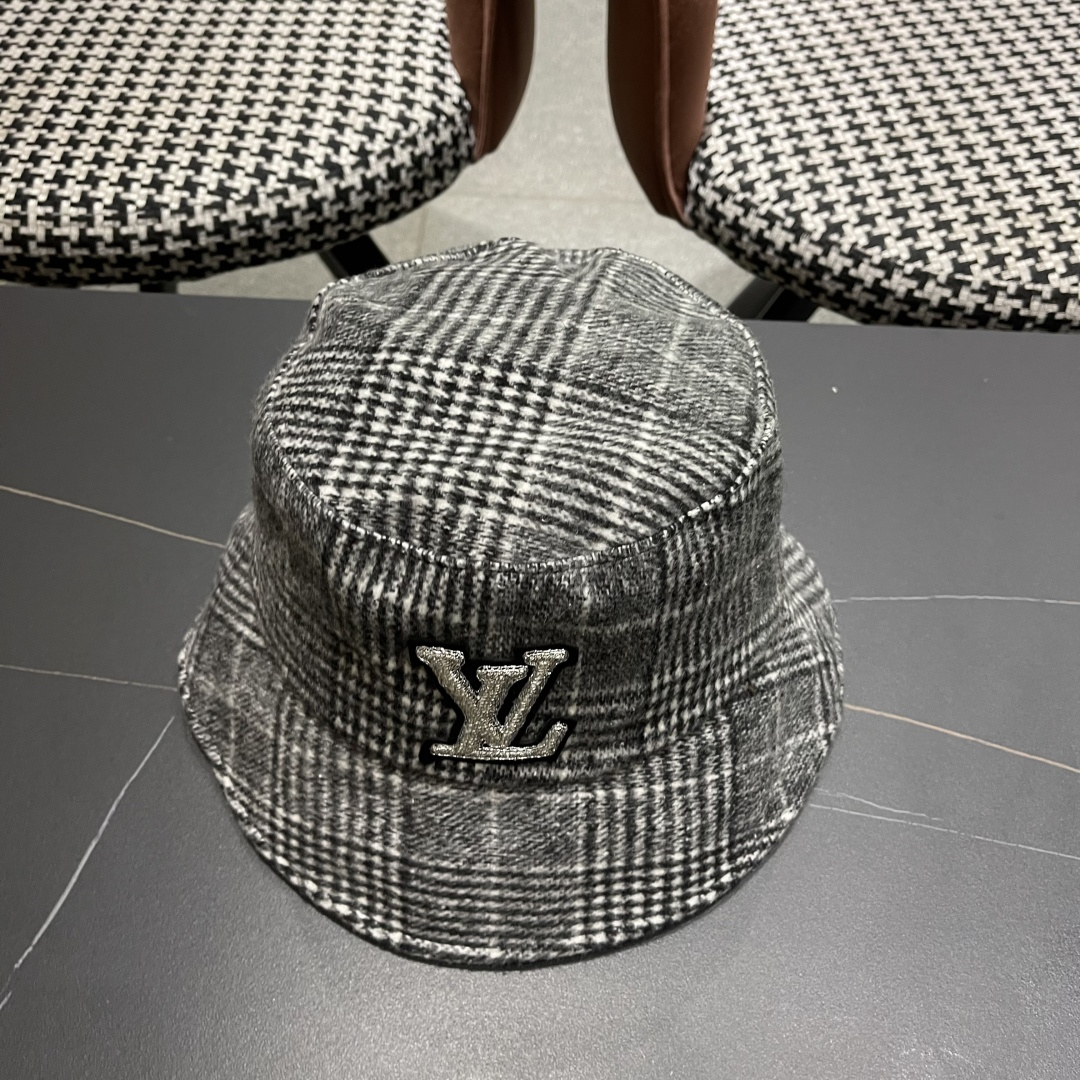 Lv路易威登 日系千鸟格纹渔夫帽女格子百搭盆帽韩版休闲帽子秋冬款防晒遮阳帽潮