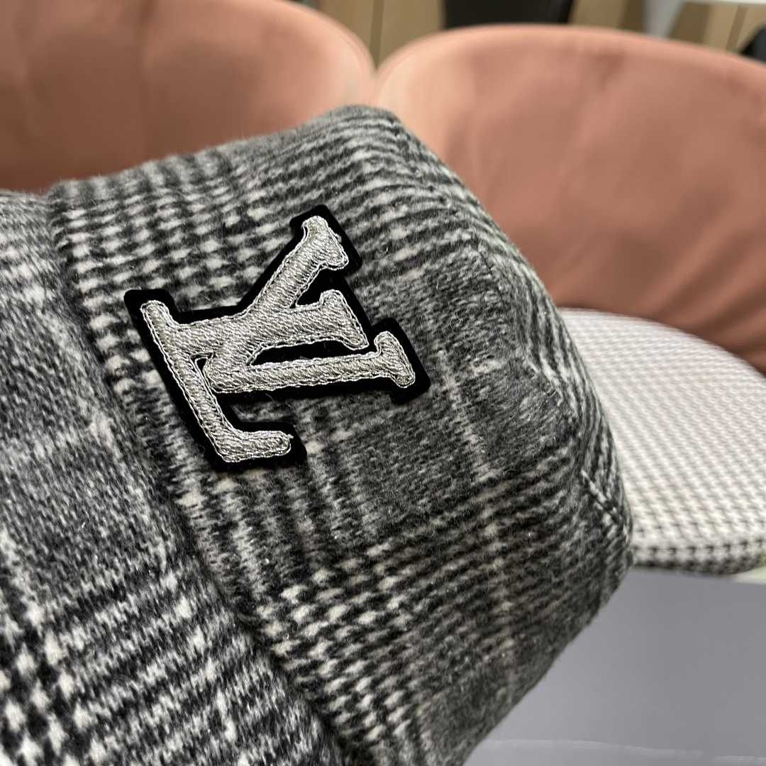 Lv路易威登 日系千鸟格纹渔夫帽女格子百搭盆帽韩版休闲帽子秋冬款防晒遮阳帽潮