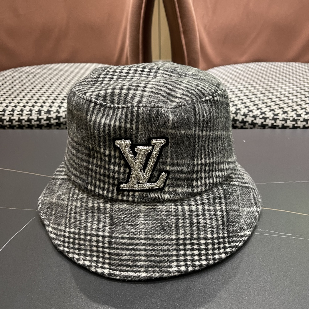 Lv路易威登 日系千鸟格纹渔夫帽女格子百搭盆帽韩版休闲帽子秋冬款防晒遮阳帽潮
