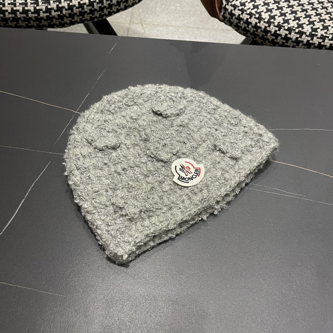MONCLER蒙口甜美立体花朵手工毛线帽女秋冬韩系百搭显脸小护耳帽保暖针织帽子
