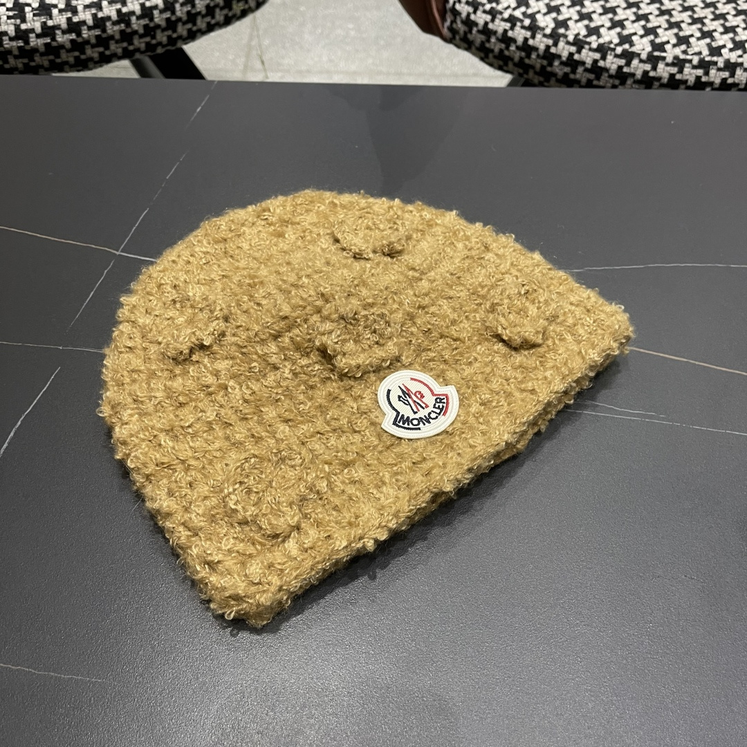 MONCLER蒙口甜美立体花朵手工毛线帽女秋冬韩系百搭显脸小护耳帽保暖针织帽子