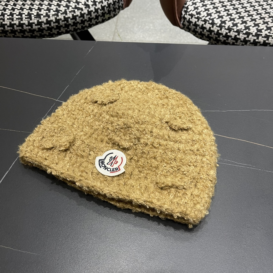 MONCLER蒙口甜美立体花朵手工毛线帽女秋冬韩系百搭显脸小护耳帽保暖针织帽子