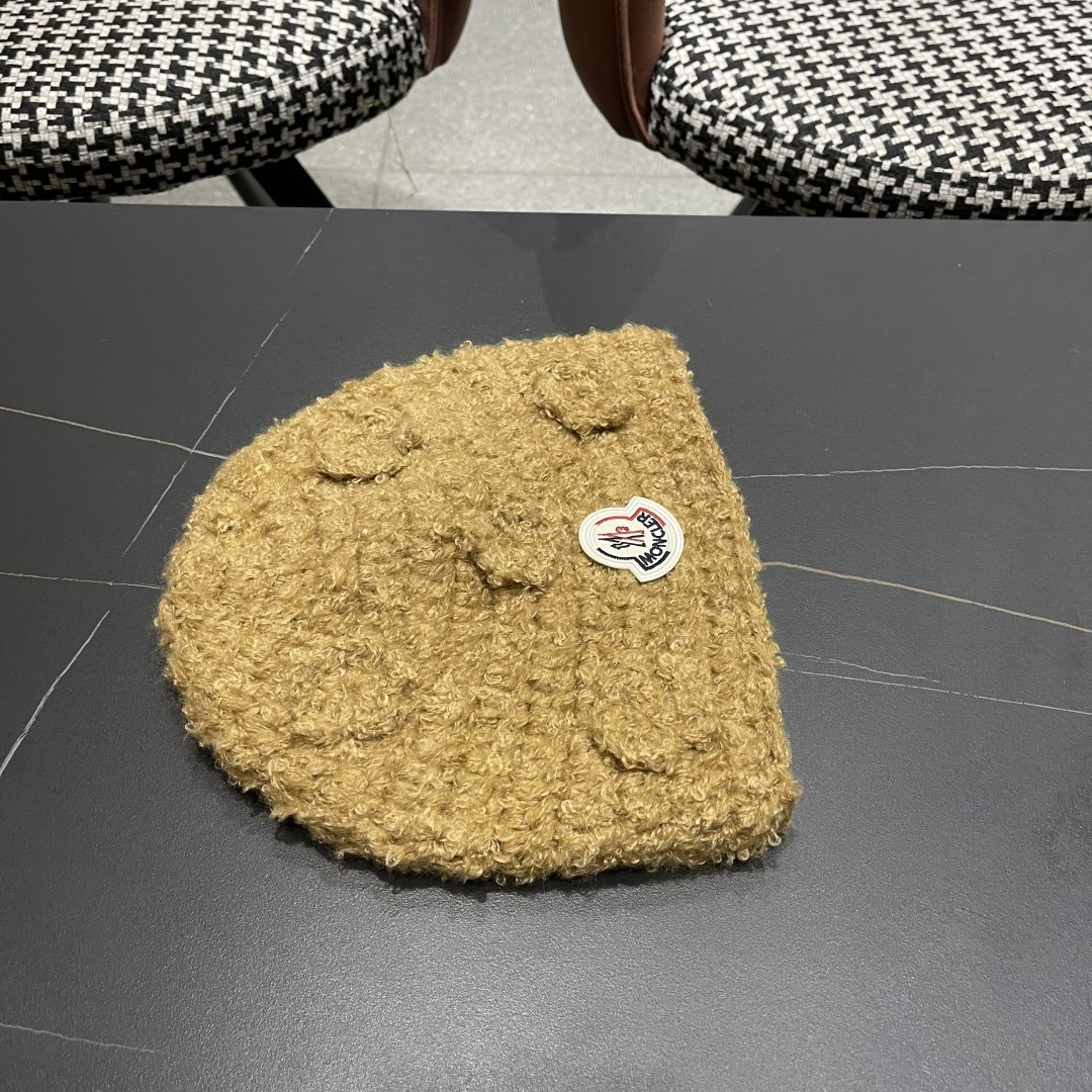 MONCLER蒙口甜美立体花朵手工毛线帽女秋冬韩系百搭显脸小护耳帽保暖针织帽子