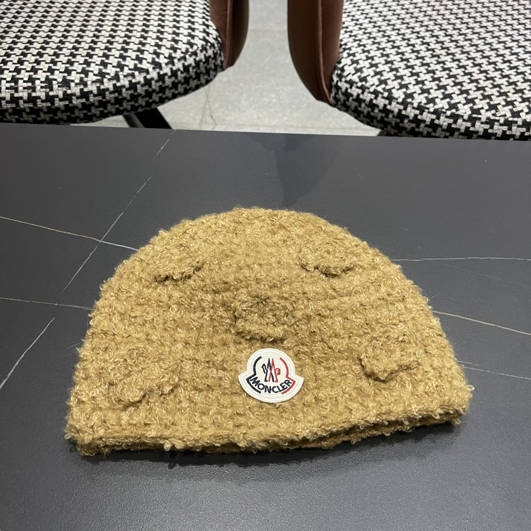 MONCLER蒙口甜美立体花朵手工毛线帽女秋冬韩系百搭显脸小护耳帽保暖针织帽子