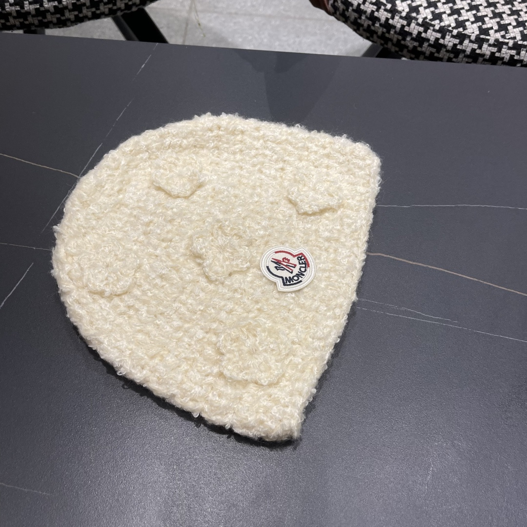MONCLER蒙口甜美立体花朵手工毛线帽女秋冬韩系百搭显脸小护耳帽保暖针织帽子