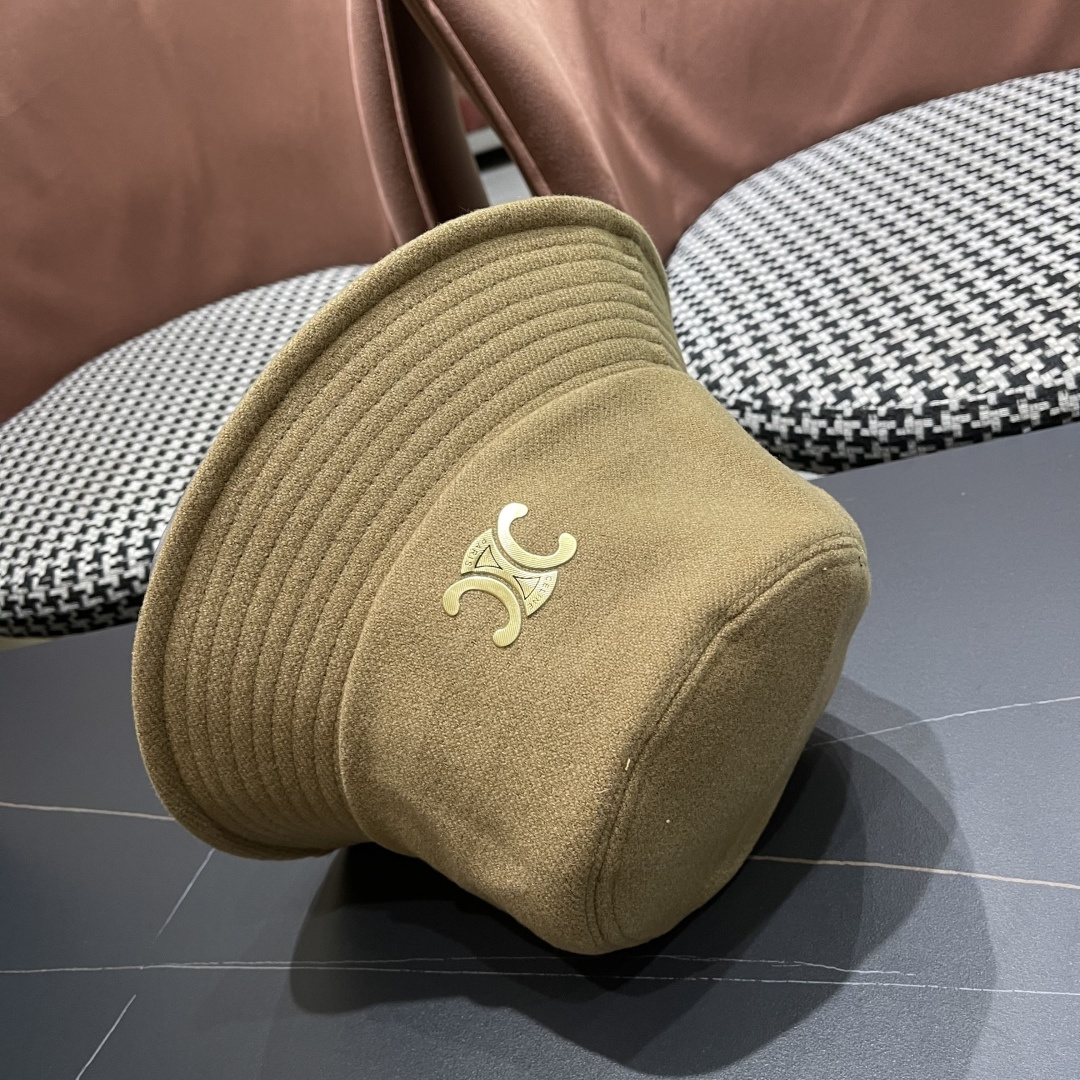 CELINE赛琳羊毛呢渔夫帽女秋冬季加厚保暖防寒大帽檐遮脸盆帽男水桶帽显脸小