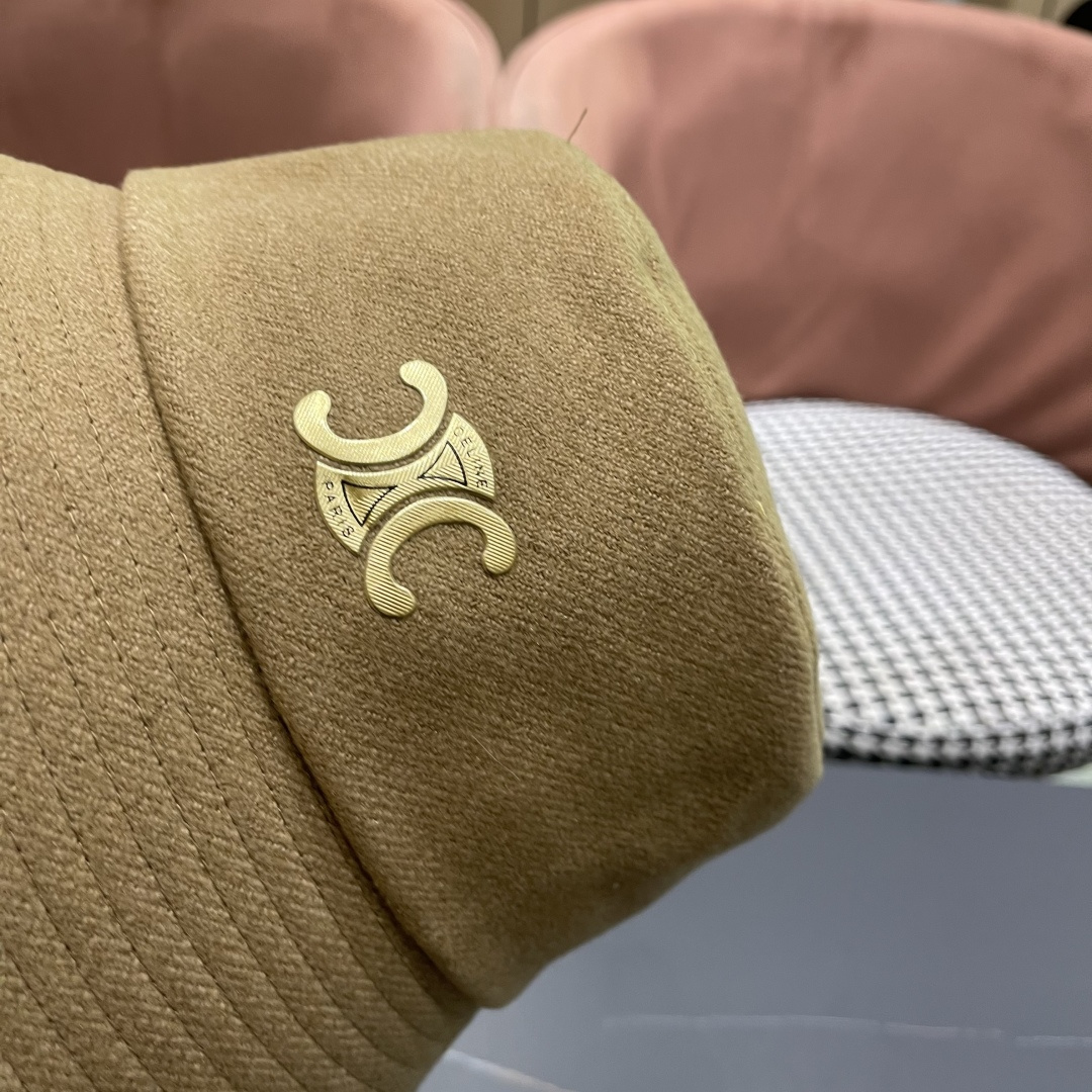 CELINE赛琳羊毛呢渔夫帽女秋冬季加厚保暖防寒大帽檐遮脸盆帽男水桶帽显脸小