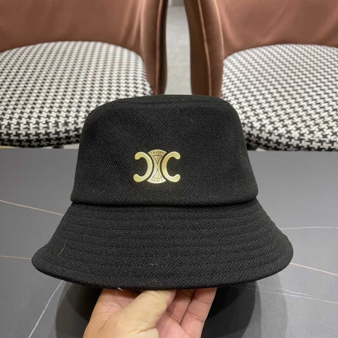 CELINE赛琳羊毛呢渔夫帽女秋冬季加厚保暖防寒大帽檐遮脸盆帽男水桶帽显脸小