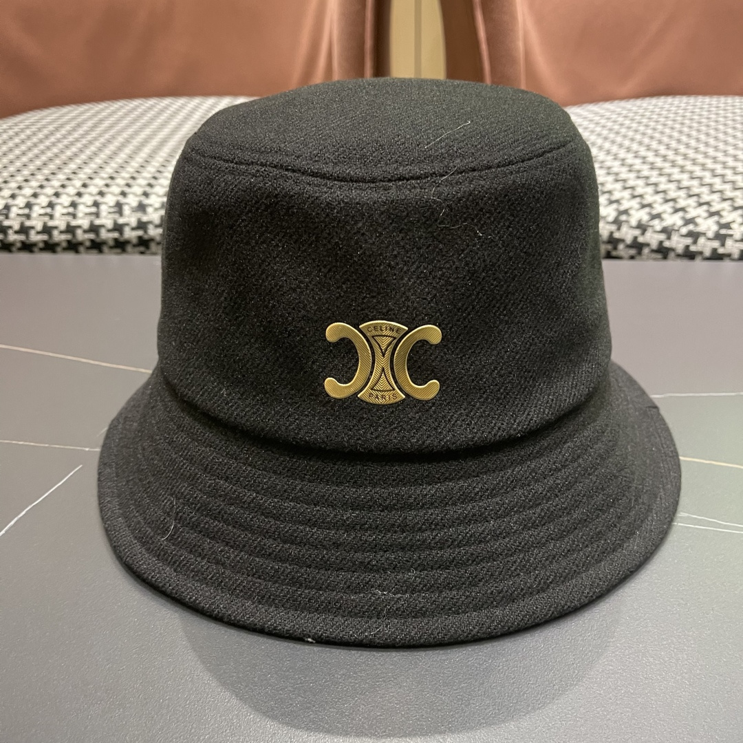 CELINE赛琳羊毛呢渔夫帽女秋冬季加厚保暖防寒大帽檐遮脸盆帽男水桶帽显脸小