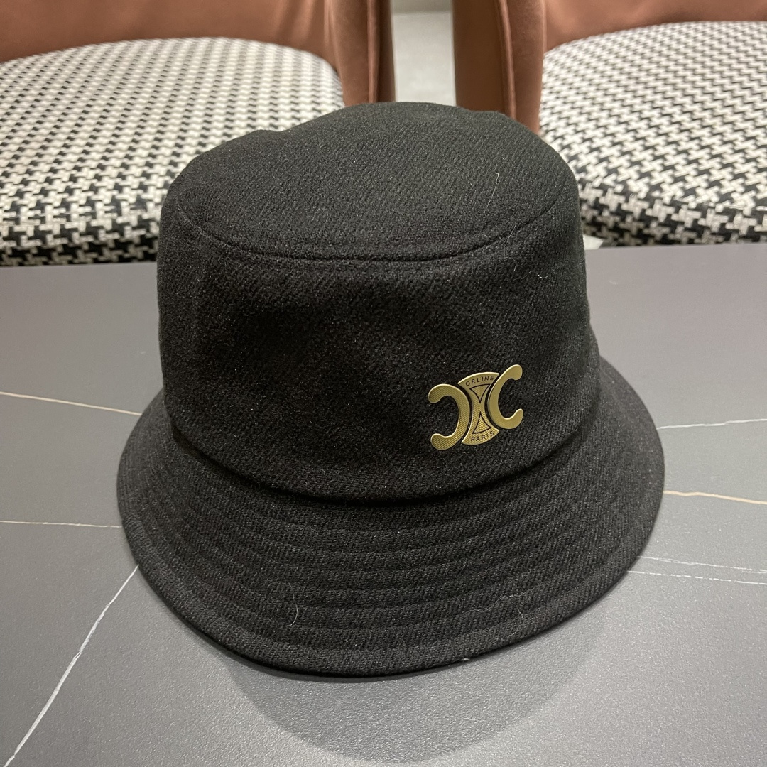 CELINE赛琳羊毛呢渔夫帽女秋冬季加厚保暖防寒大帽檐遮脸盆帽男水桶帽显脸小