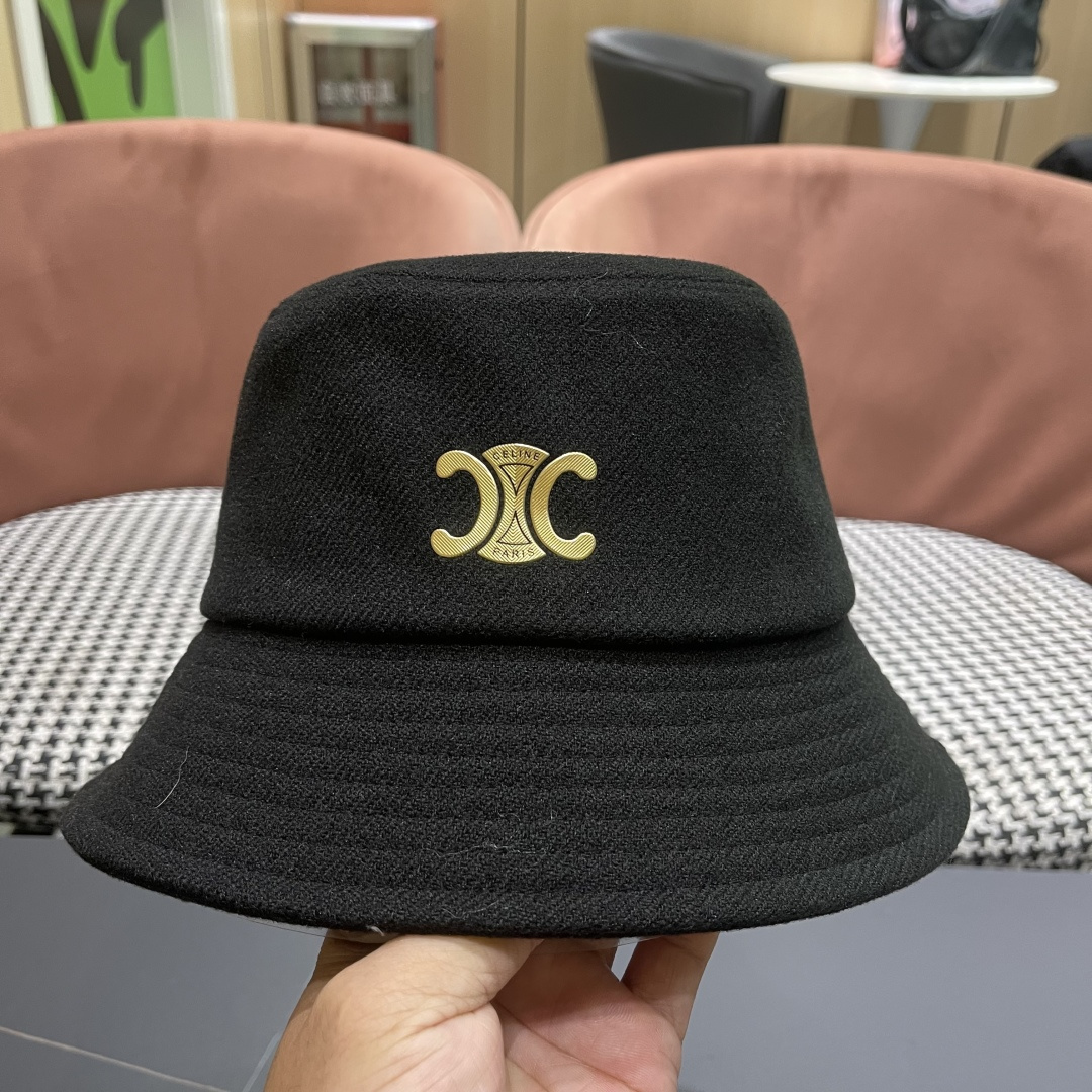 CELINE赛琳羊毛呢渔夫帽女秋冬季加厚保暖防寒大帽檐遮脸盆帽男水桶帽显脸小