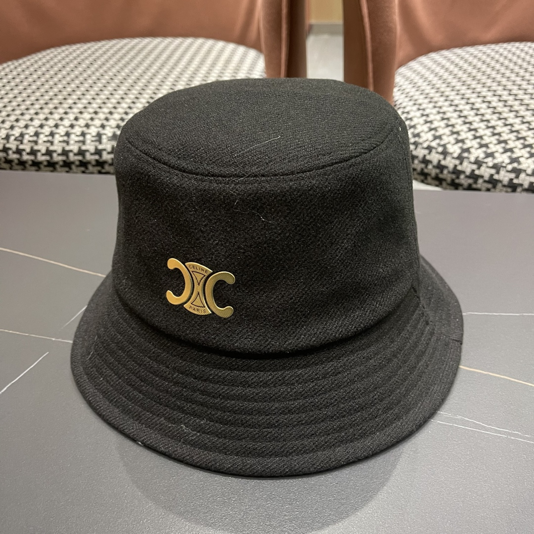 CELINE赛琳羊毛呢渔夫帽女秋冬季加厚保暖防寒大帽檐遮脸盆帽男水桶帽显脸小