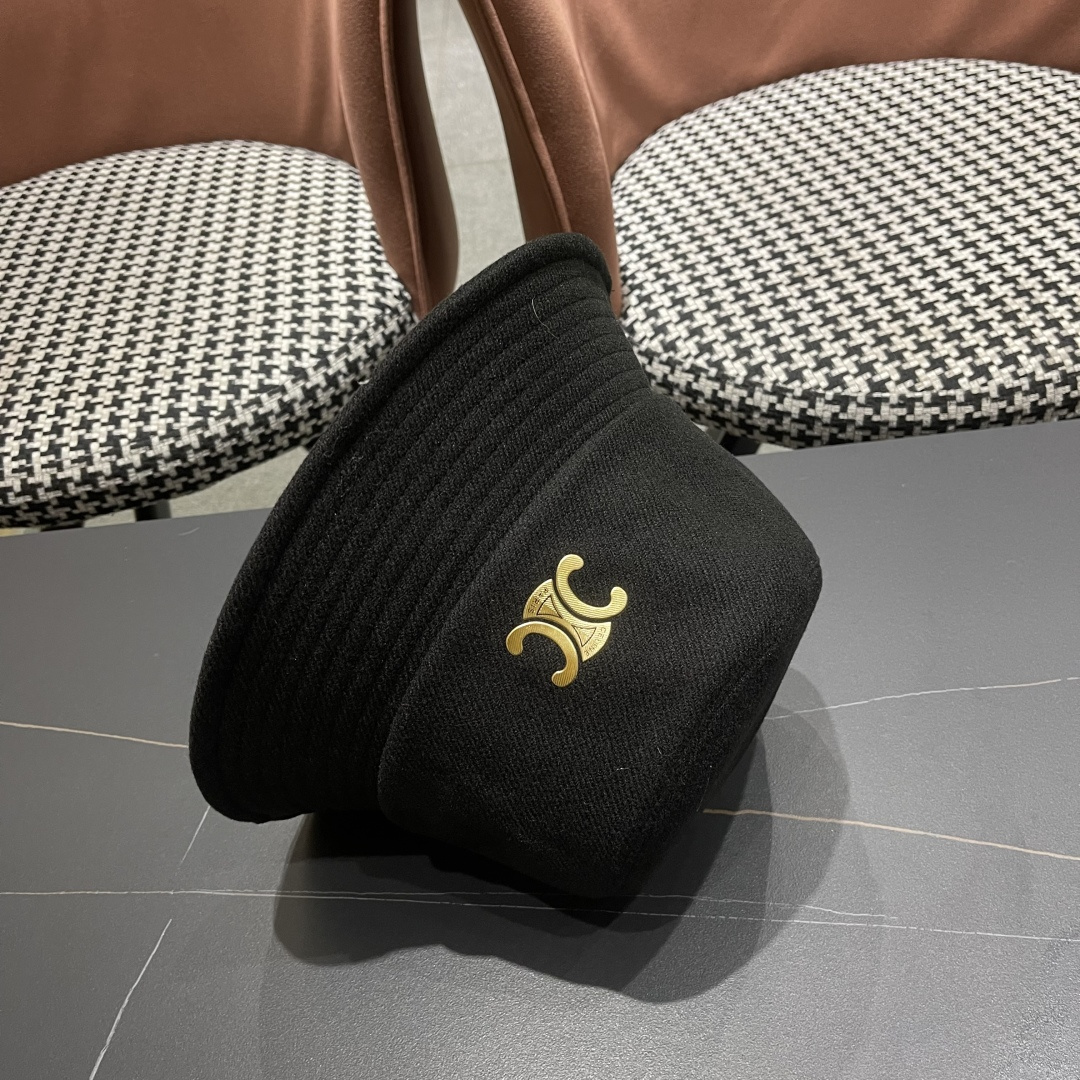 CELINE赛琳羊毛呢渔夫帽女秋冬季加厚保暖防寒大帽檐遮脸盆帽男水桶帽显脸小