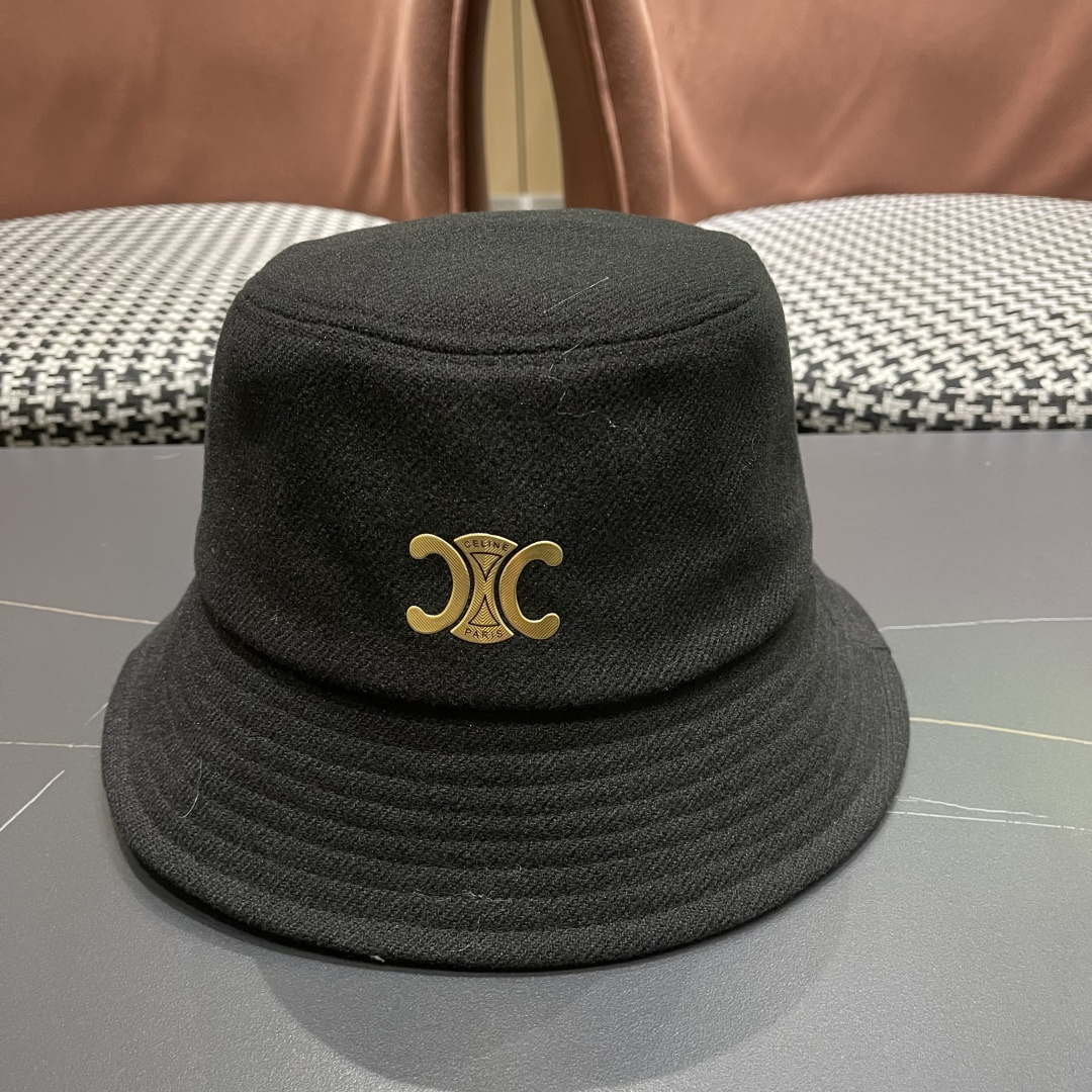 CELINE赛琳羊毛呢渔夫帽女秋冬季加厚保暖防寒大帽檐遮脸盆帽男水桶帽显脸小