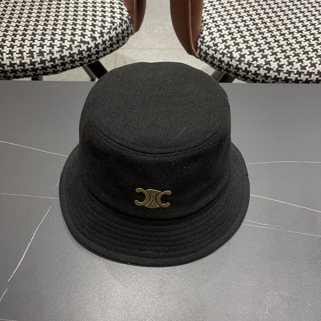 CELINE赛琳羊毛呢渔夫帽女秋冬季加厚保暖防寒大帽檐遮脸盆帽男水桶帽显脸小