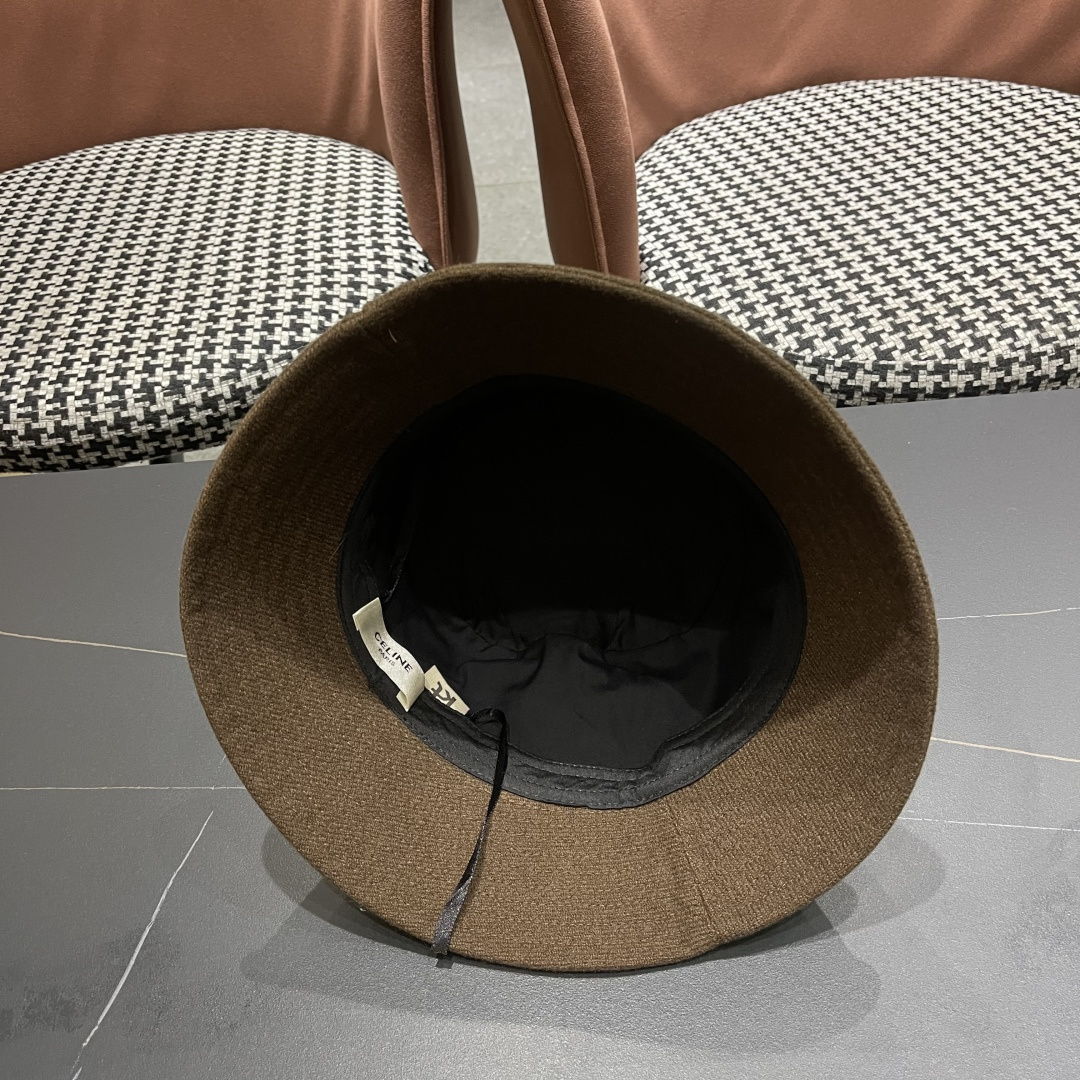 CELINE赛琳羊毛呢渔夫帽女秋冬季加厚保暖防寒大帽檐遮脸盆帽男水桶帽显脸小