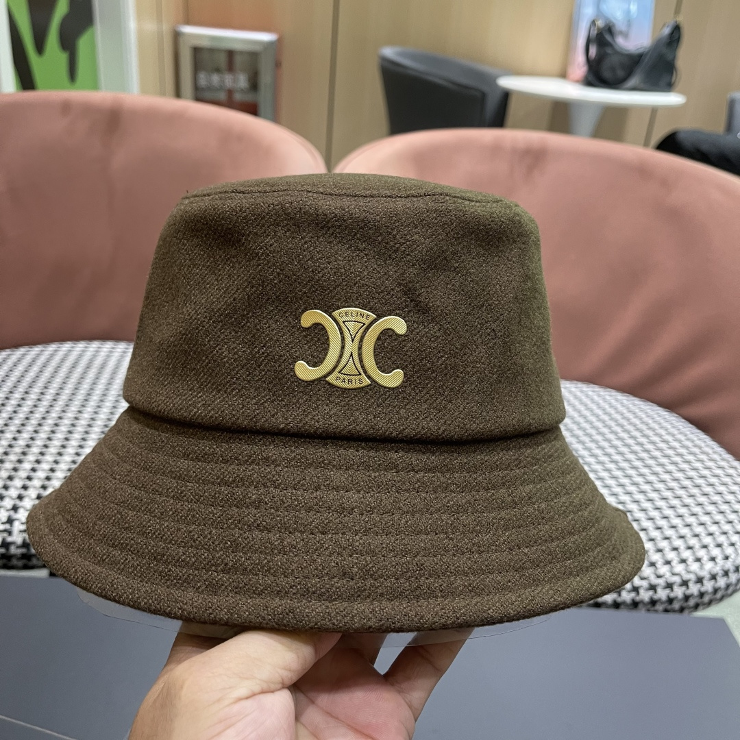 CELINE赛琳羊毛呢渔夫帽女秋冬季加厚保暖防寒大帽檐遮脸盆帽男水桶帽显脸小