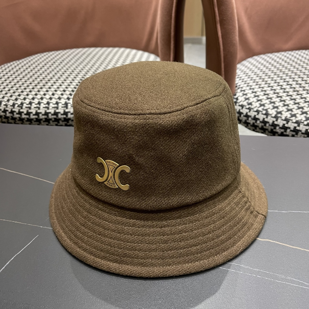 CELINE赛琳羊毛呢渔夫帽女秋冬季加厚保暖防寒大帽檐遮脸盆帽男水桶帽显脸小