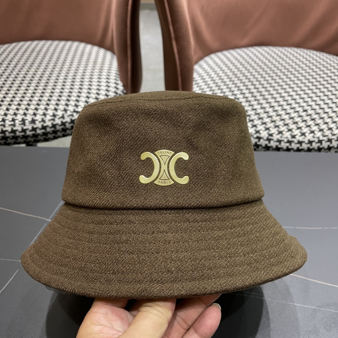 CELINE赛琳羊毛呢渔夫帽女秋冬季加厚保暖防寒大帽檐遮脸盆帽男水桶帽显脸小