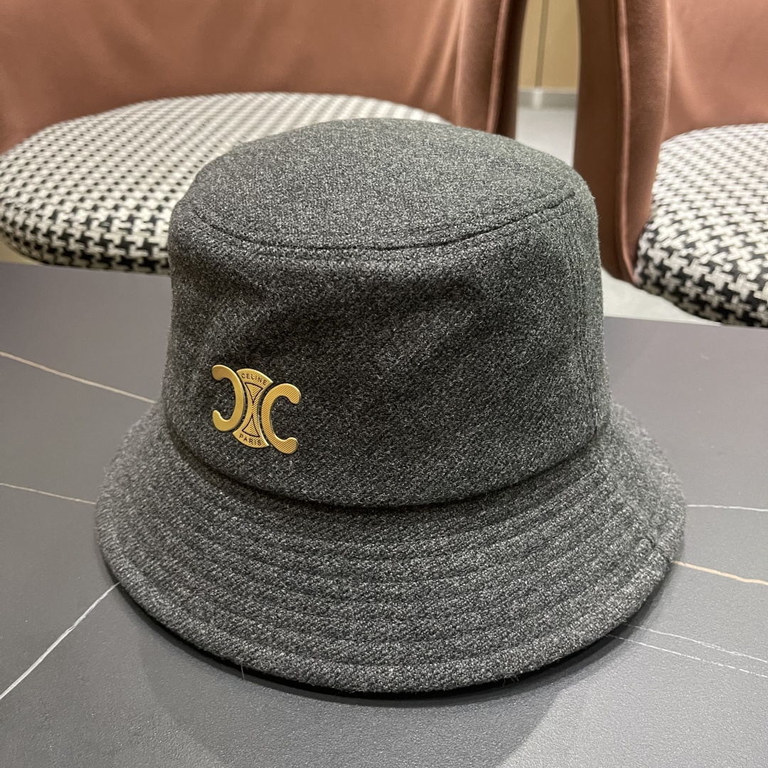 CELINE赛琳羊毛呢渔夫帽女秋冬季加厚保暖防寒大帽檐遮脸盆帽男水桶帽显脸小