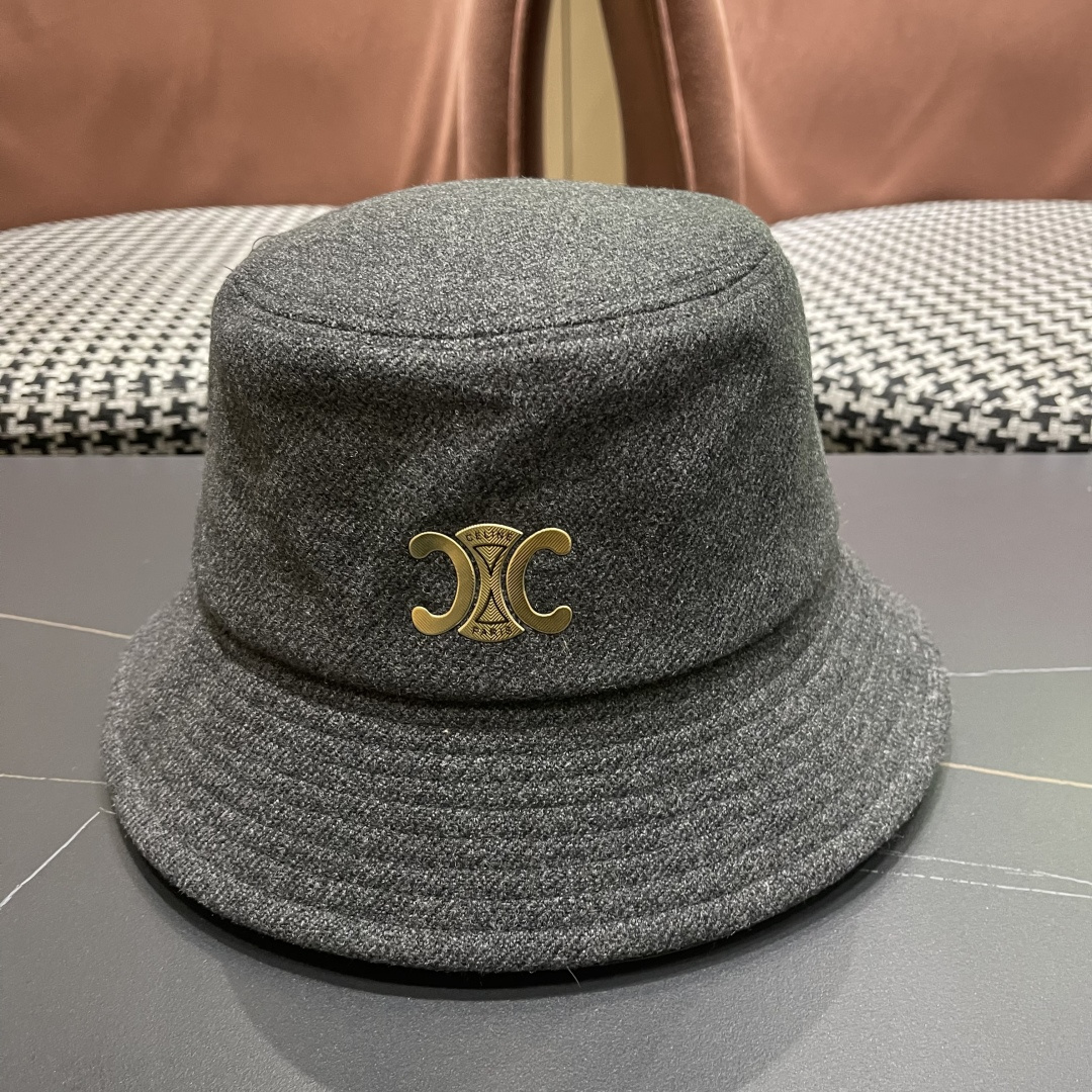 CELINE赛琳羊毛呢渔夫帽女秋冬季加厚保暖防寒大帽檐遮脸盆帽男水桶帽显脸小