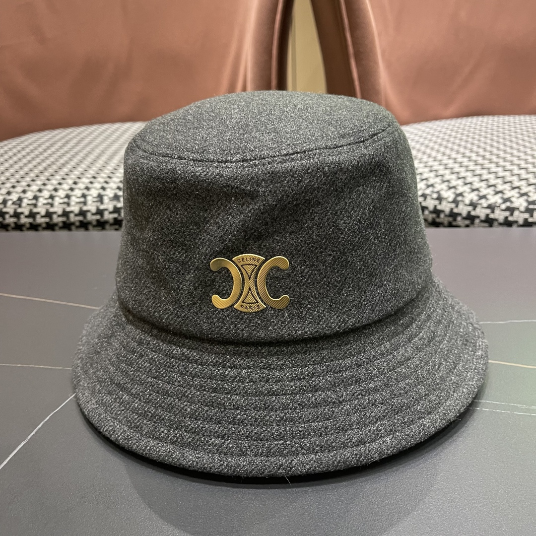 CELINE赛琳羊毛呢渔夫帽女秋冬季加厚保暖防寒大帽檐遮脸盆帽男水桶帽显脸小
