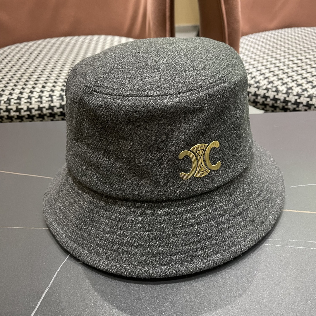 CELINE赛琳羊毛呢渔夫帽女秋冬季加厚保暖防寒大帽檐遮脸盆帽男水桶帽显脸小